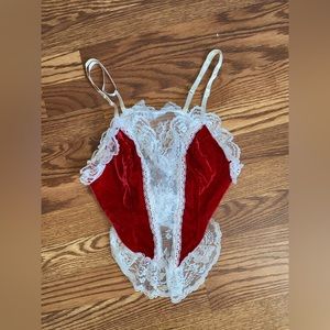 Vintage made in USA Frederick’s of Hollywood red velvet lingerie lace cami top